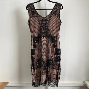 Black Sequin Embroidered Flapper Dress 1920s Costume